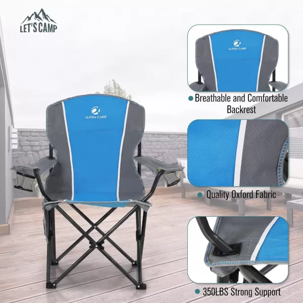 LETS CAMP Oversized Outdoor Folding Camping Chair Heavy Duty Arm Chair with Cup Holder and Storage Bag 350 LBS Weight Capacity BlueBlue Grey