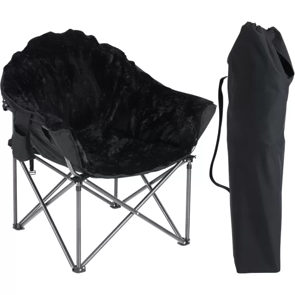 LETS CAMP Portable Camping Chair Oversize Moon Round Saucer Chair Outdoor Folding Chair with Cup Holder and Carry BagBlack