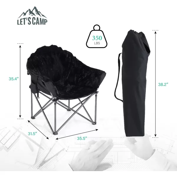 LETS CAMP Portable Camping Chair Oversize Moon Round Saucer Chair Outdoor Folding Chair with Cup Holder and Carry BagBlack