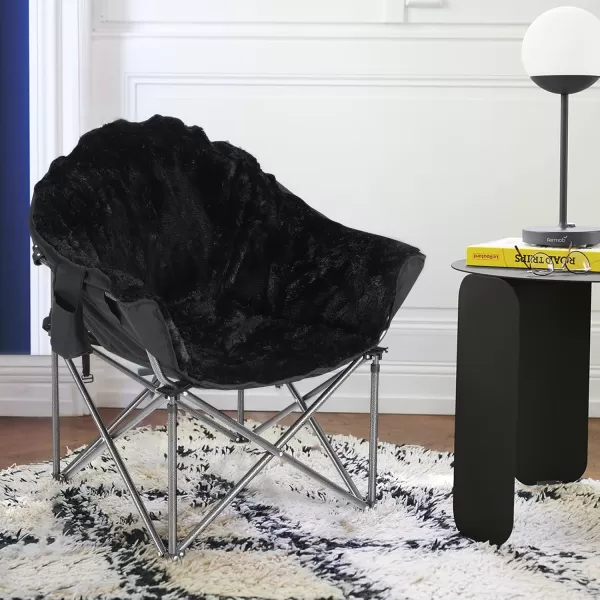 LETS CAMP Portable Camping Chair Oversize Moon Round Saucer Chair Outdoor Folding Chair with Cup Holder and Carry BagBlack
