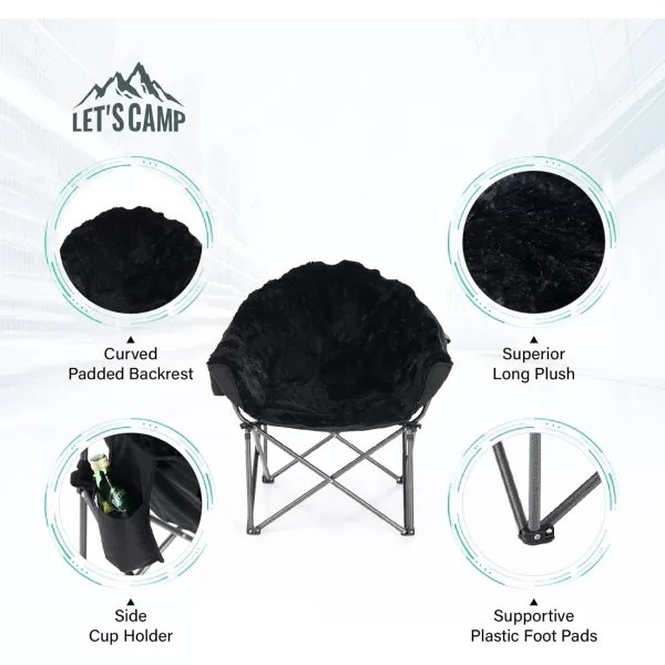 LETS CAMP Portable Camping Chair Oversize Moon Round Saucer Chair Outdoor Folding Chair with Cup Holder and Carry BagBlack