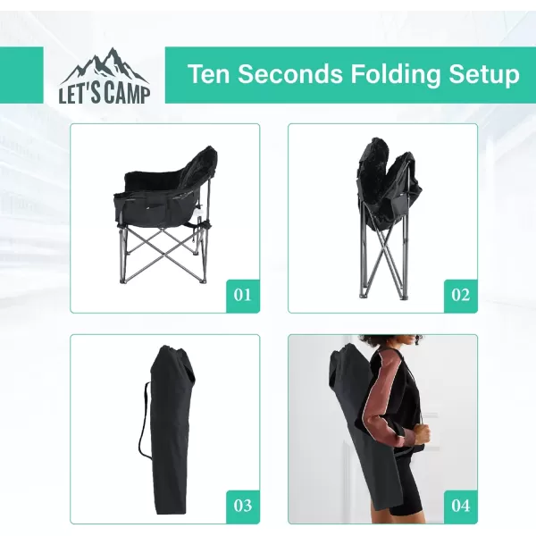 LETS CAMP Portable Camping Chair Oversize Moon Round Saucer Chair Outdoor Folding Chair with Cup Holder and Carry BagBlack