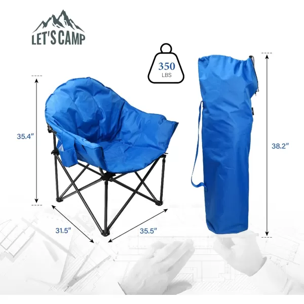 LETS CAMP Portable Camping Chair Oversize Moon Round Saucer Chair Outdoor Folding Chair with Cup Holder and Carry BagBlue