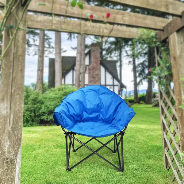 LETS CAMP Portable Camping Chair Oversize Moon Round Saucer Chair Outdoor Folding Chair with Cup Holder and Carry BagBlue