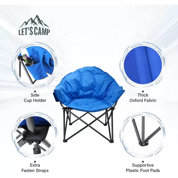 LETS CAMP Portable Camping Chair Oversize Moon Round Saucer Chair Outdoor Folding Chair with Cup Holder and Carry BagBlue