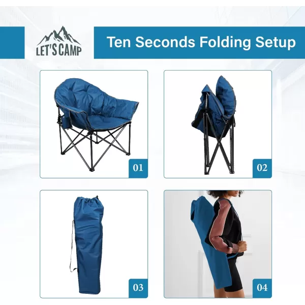 LETS CAMP Portable Camping Chair Oversize Moon Round Saucer Chair Outdoor Folding Chair with Cup Holder and Carry BagNavy