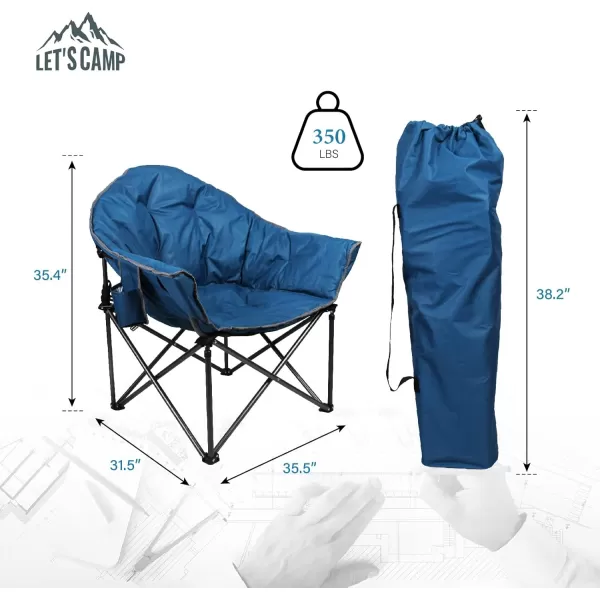 LETS CAMP Portable Camping Chair Oversize Moon Round Saucer Chair Outdoor Folding Chair with Cup Holder and Carry BagNavy