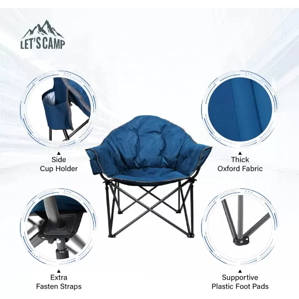 LETS CAMP Portable Camping Chair Oversize Moon Round Saucer Chair Outdoor Folding Chair with Cup Holder and Carry BagNavy