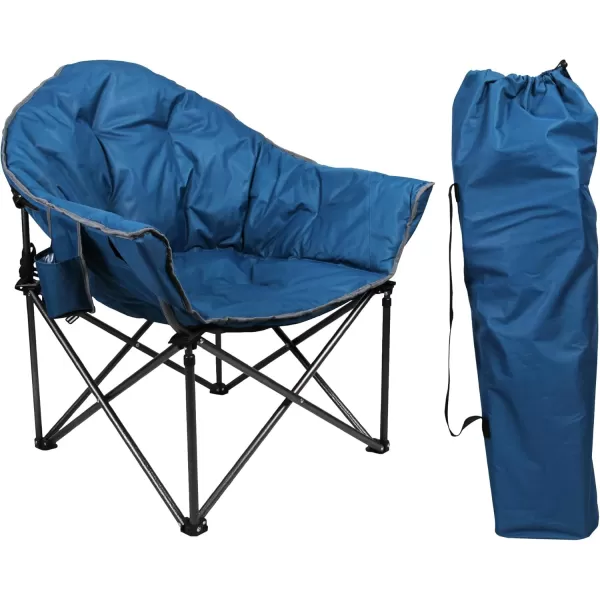 LETS CAMP Portable Camping Chair Oversize Moon Round Saucer Chair Outdoor Folding Chair with Cup Holder and Carry BagNavy