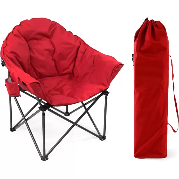 LETS CAMP Portable Camping Chair Oversize Moon Round Saucer Chair Outdoor Folding Chair with Cup Holder and Carry BagRed