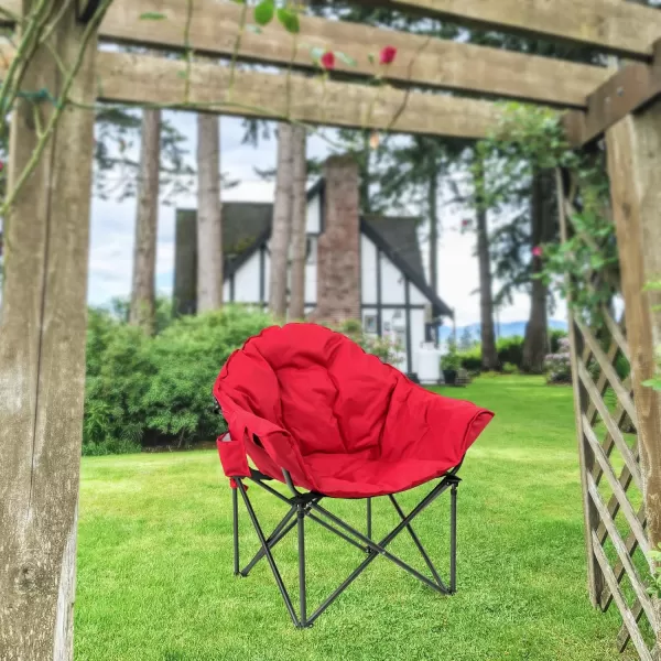 LETS CAMP Portable Camping Chair Oversize Moon Round Saucer Chair Outdoor Folding Chair with Cup Holder and Carry BagRed
