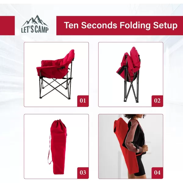 LETS CAMP Portable Camping Chair Oversize Moon Round Saucer Chair Outdoor Folding Chair with Cup Holder and Carry BagRed