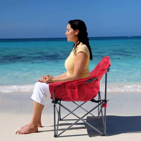LETS CAMP Portable Camping Chair Oversize Moon Round Saucer Chair Outdoor Folding Chair with Cup Holder and Carry BagRed