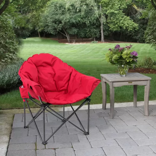 LETS CAMP Portable Camping Chair Oversize Moon Round Saucer Chair Outdoor Folding Chair with Cup Holder and Carry BagRed