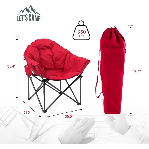 LETS CAMP Portable Camping Chair Oversize Moon Round Saucer Chair Outdoor Folding Chair with Cup Holder and Carry BagRed