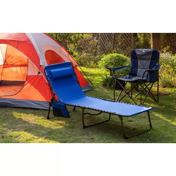 LETS CAMP Portable Folding Reclining Lounger Camping Cot Adjustable 5Position Lightweight with Pillow Pocket for Sleeping Reclining Outdoor Travel Adult Garden Navy BlueBlue
