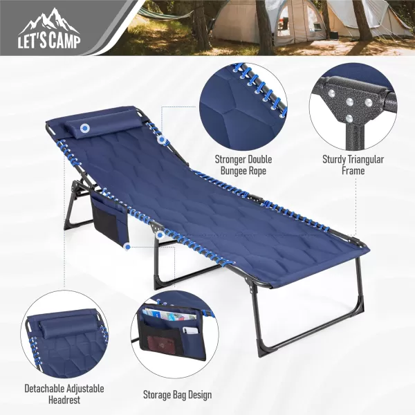 LETS CAMP Portable Folding Reclining Lounger Camping Cot Adjustable 5Position Lightweight with Pillow Pocket for Sleeping Reclining Outdoor Travel Adult Garden Navy BlueNavy Bluethickened Style