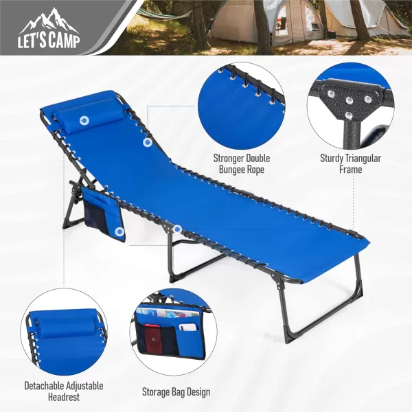 LETS CAMP Portable Folding Reclining Lounger Camping Cot Adjustable 5Position Lightweight with Pillow Pocket for Sleeping Reclining Outdoor Travel Adult Garden Navy BlueBlue