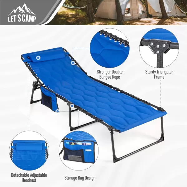 LETS CAMP Portable Folding Reclining Lounger Camping Cot Adjustable 5Position Lightweight with Pillow Pocket for Sleeping Reclining Outdoor Travel Adult Garden Navy BlueBluethickened Style
