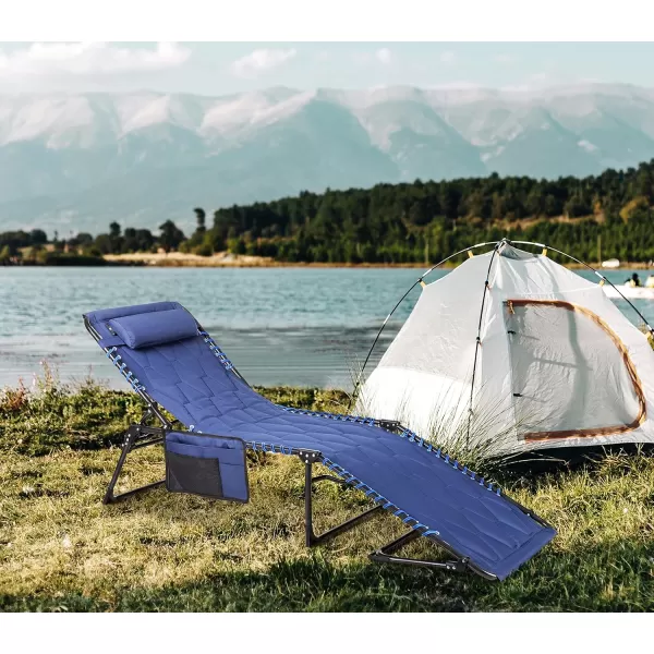 LETS CAMP Portable Folding Reclining Lounger Camping Cot Adjustable 5Position Lightweight with Pillow Pocket for Sleeping Reclining Outdoor Travel Adult Garden Navy BlueNavy Bluethickened Style