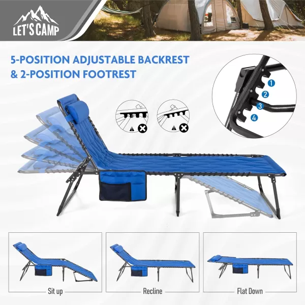LETS CAMP Portable Folding Reclining Lounger Camping Cot Adjustable 5Position Lightweight with Pillow Pocket for Sleeping Reclining Outdoor Travel Adult Garden Navy BlueBluethickened Style