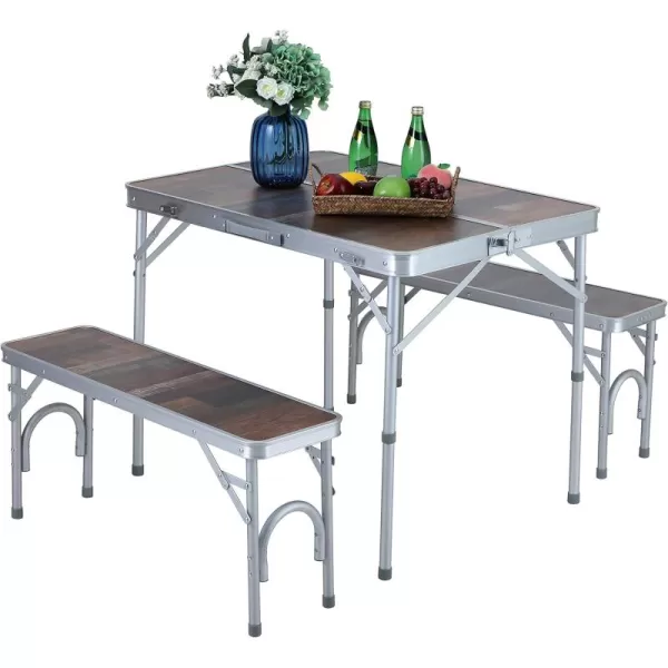 LETS CAMP 3PCS Folding Camping Picnic Table with Bench Set Lightweight ampamp Heavy Duty Adjustable Heights Camping Table for Indoor Outdoor Patio Backyard Party