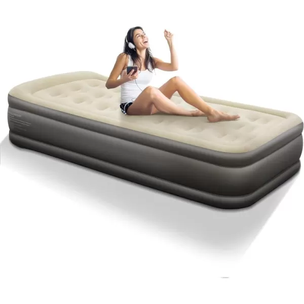 LETS CAMP Air Mattress Camping Airbed with Electric Pump 19quot Twin Inflatable 2 Minutes Quick SelfInflation Waterproof PVC Fabric Portable for CampingTravel Home Sleeping Outdoor Guests RVTwin