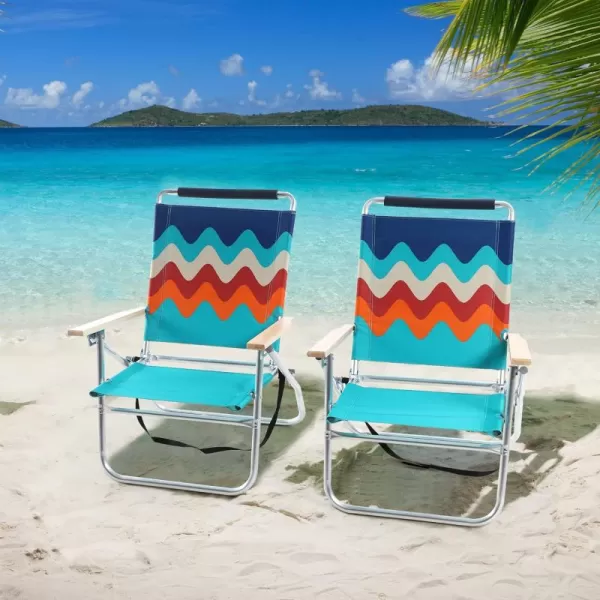 LETS CAMP Backpack Beach Chairs Lightweight Folding 3 Position Portable Camping Chairs with Wooden Armrests Set of 2Blue