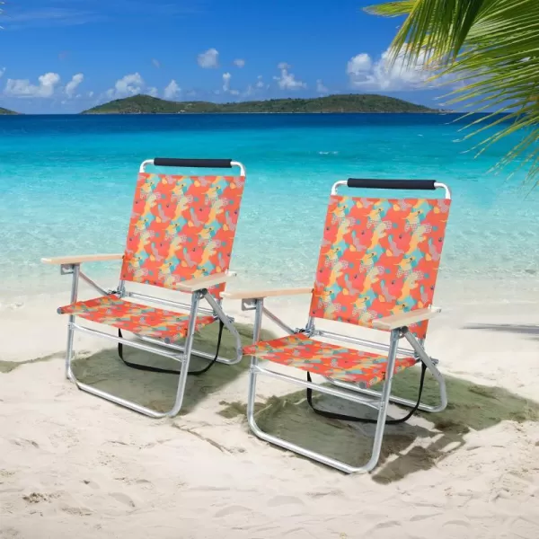 LETS CAMP Backpack Beach Chairs Lightweight Folding 3 Position Portable Camping Chairs with Wooden Armrests Set of 2Camo