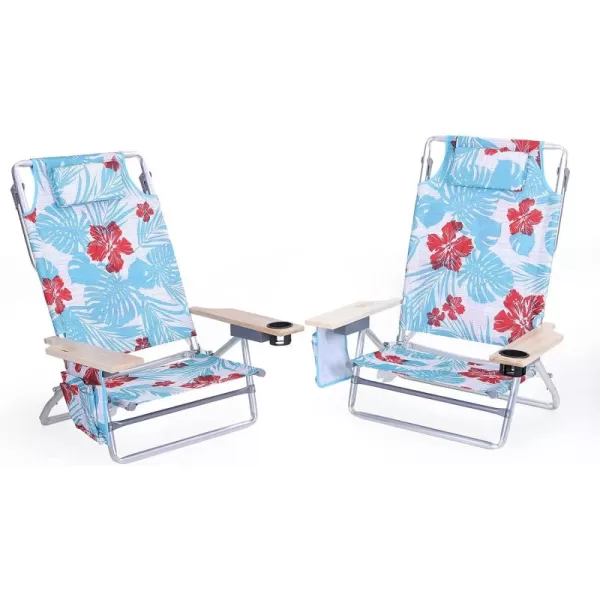 LETS CAMP Backpack Beach Chairs Lightweight Folding 3 Position Portable Camping Chairs with Wooden Armrests Set of 2Sky Blue