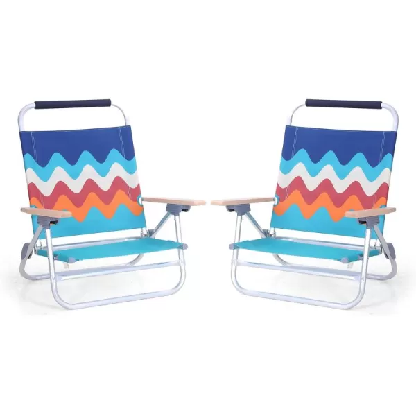 LETS CAMP Backpack Beach Chairs Lightweight Folding 3 Position Portable Camping Chairs with Wooden Armrests Set of 2Wave