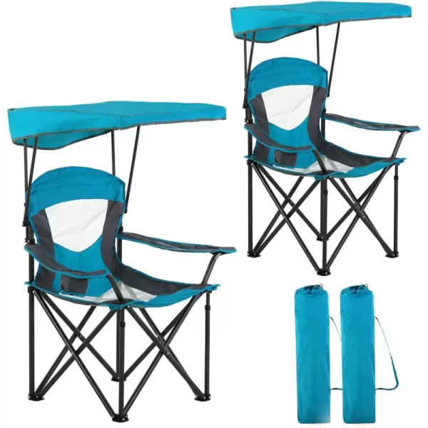 LETS CAMP Camp Chair with Shade Canopy Folding Camping Chair with Cup Holder and Carry Bag for Outdoor Camping Hiking Beach Heavy Duty 350 LBSBaby Blue