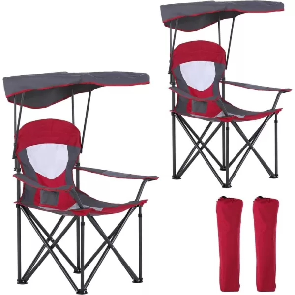 LETS CAMP Camp Chair with Shade Canopy Folding Camping Chair with Cup Holder and Carry Bag for Outdoor Camping Hiking Beach Heavy Duty 350 LBSRed