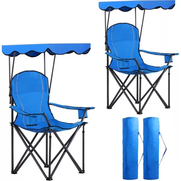 LETS CAMP Camp Chair with Shade Canopy Folding Camping Recliner Chair with Carry Bag for Outdoor Camping Hiking Beach Heavy Duty 350 LBSLight Blue