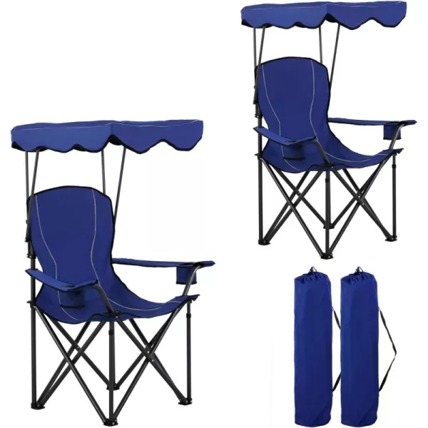 LETS CAMP Camp Chair with Shade Canopy Folding Camping Recliner Chair with Carry Bag for Outdoor Camping Hiking Beach Heavy Duty 350 LBSNavy