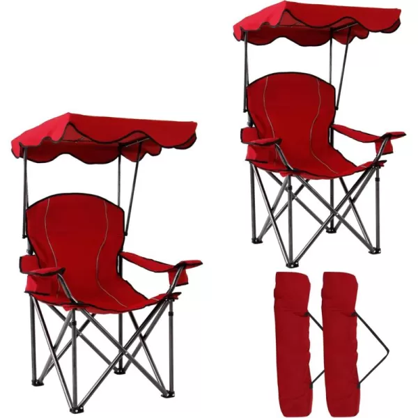 LETS CAMP Camp Chair with Shade Canopy Folding Camping Recliner Chair with Carry Bag for Outdoor Camping Hiking Beach Heavy Duty 350 LBSRed