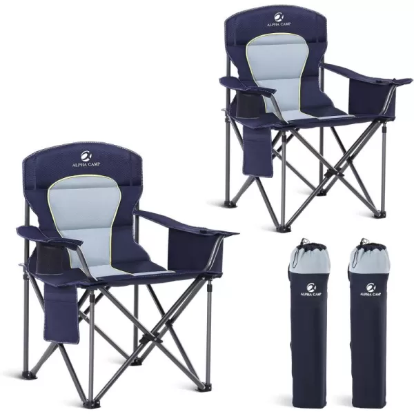 LETS CAMP Folding Camping Chair Oversized Heavy Duty Padded Outdoor Chair with Cup Holder Storage and Cooler Bag 450 LBS Weight Capacity Thicken 600D OxfordBlue