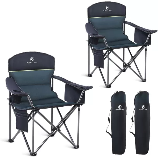LETS CAMP Folding Camping Chair Oversized Heavy Duty Padded Outdoor Chair with Cup Holder Storage and Cooler Bag 450 LBS Weight Capacity Thicken 600D OxfordGreen