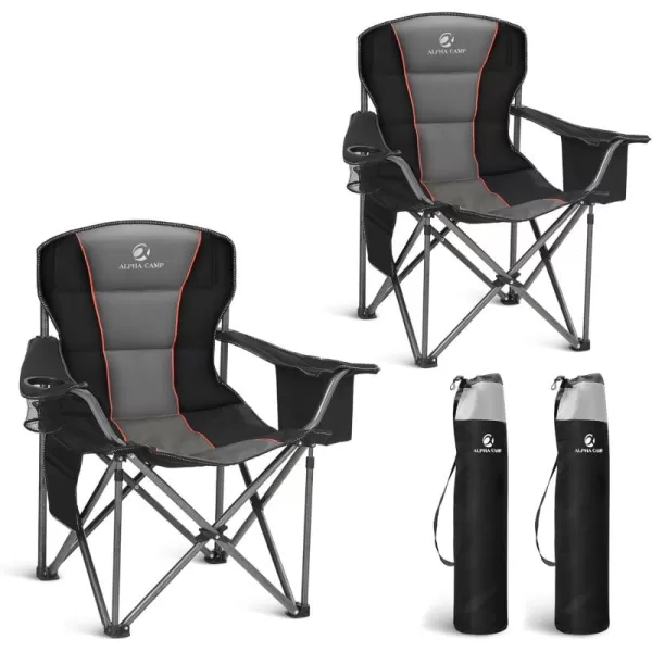 LETS CAMP Folding Camping Chair Oversized Heavy Duty Padded Outdoor Chair with Cup Holder Storage and Cooler Bag 450 LBS Weight Capacity Thicken 600D OxfordBlack