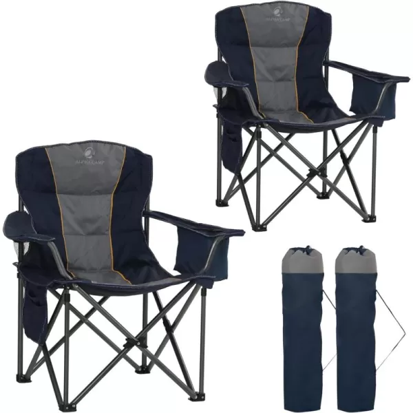 LETS CAMP Folding Camping Chair Oversized Heavy Duty Padded Outdoor Chair with Cup Holder Storage and Cooler Bag 450 LBS Weight Capacity Thicken 600D OxfordNavy Blue