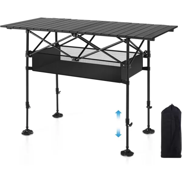 LETS CAMP Folding Camping Table Portable Aluminum Rollup Picnic Backpacking Table with Adjustable Height Large Storage and Carrying Bag for Picnic Camping BBQ Party Backyard Beach