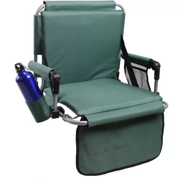 LETS CAMP Folding Stadium Seat Bleacher Chair with Cup Holder Mesh Bag and Hide Hooks Portable Stadium Chair with Back and Cushion Green