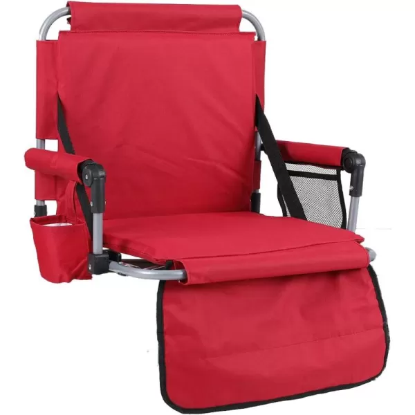 LETS CAMP Folding Stadium Seat Bleacher Chair with Cup Holder Mesh Bag and Hide Hooks Portable Stadium Chair with Back and Cushion Red