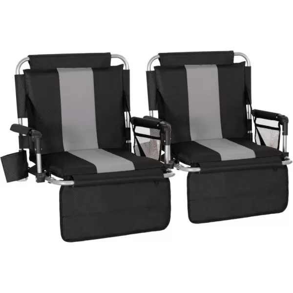LETS CAMP Folding Stadium Seat Bleacher Chair with Cup Holder Mesh Bag and Hide Hooks Portable Stadium Chair with Back and CushionBlack Grey  2 Pcs
