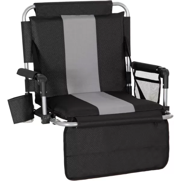 LETS CAMP Folding Stadium Seat Bleacher Chair with Cup Holder Mesh Bag and Hide Hooks Portable Stadium Chair with Back and CushionBlack Grey