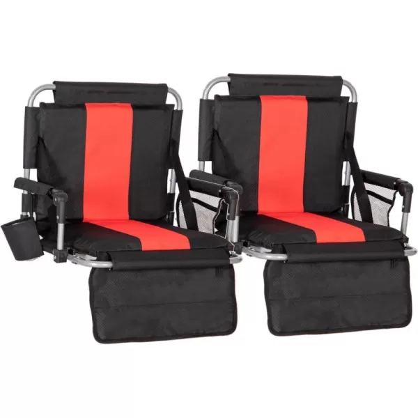 LETS CAMP Folding Stadium Seat Bleacher Chair with Cup Holder Mesh Bag and Hide Hooks Portable Stadium Chair with Back and CushionBlack Red  2 Pcs