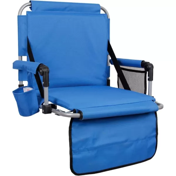 LETS CAMP Folding Stadium Seat Bleacher Chair with Cup Holder Mesh Bag and Hide Hooks Portable Stadium Chair with Back and CushionBlue