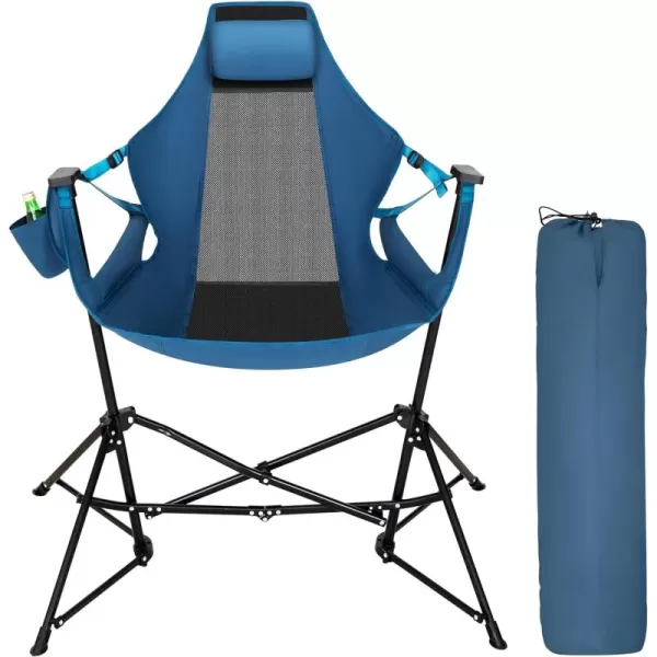 LETS CAMP Hammock Chair Portable Camping Chair Oversized Folding Rocking Chair with Headrest and Cup Holder for Travel Picnic Patio Fishing Supports 300lbsBlue