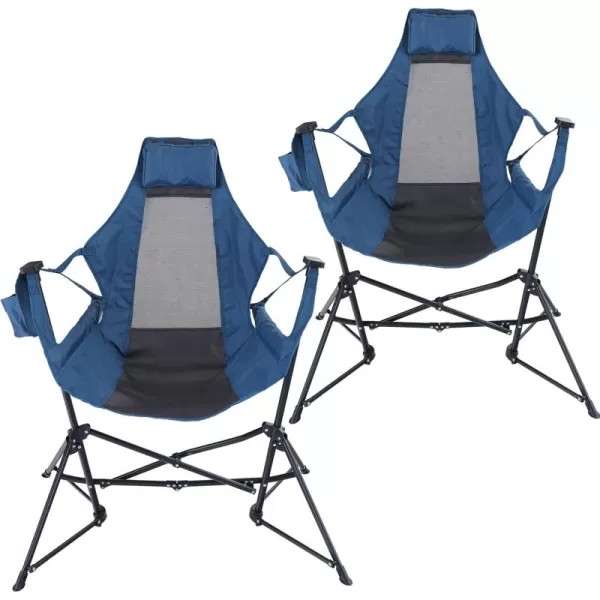LETS CAMP Hammock Chair Portable Camping Chair Oversized Folding Rocking Chair with Headrest and Cup Holder for Travel Picnic Patio Fishing Supports 300lbsBlue 2 Pack