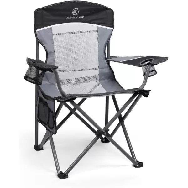 LETS CAMP Mesh Back Camping Chair Portable Folding Heavy Duty Outdoor Chair Support 330 LBS Durable Large Arm Chair with Cup Holder and Carry Bag for Camp Fishing HikingBlack